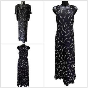 VTG 90s Molly Malloy Sleeveless Floral Maxi Black Dress With Cardigan Women’s 12